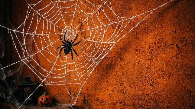 Close-up of a black spider on intricate web in natural setting