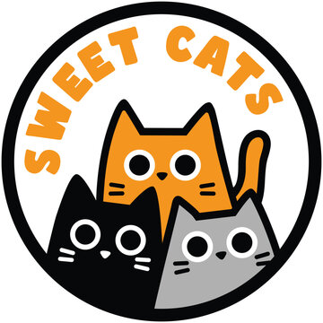 Three sweet cats for cafe logo