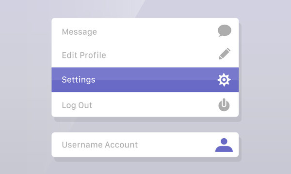 User profile popup menu and account field user interface design template