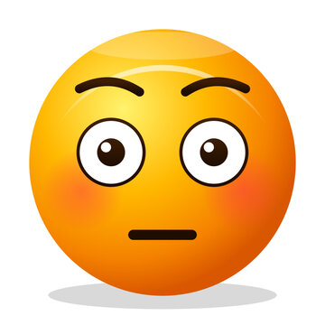 Flushed face emoji 3d yellow vector illustration of embarrassed blushing red cheek astonished emoticon