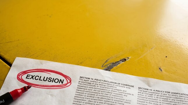 Insurance policy exclusion document on damaged yellow taxi cab