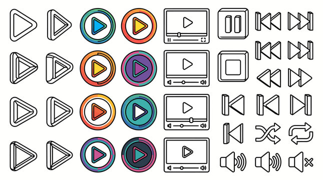 Collection of media playback buttons and icons.