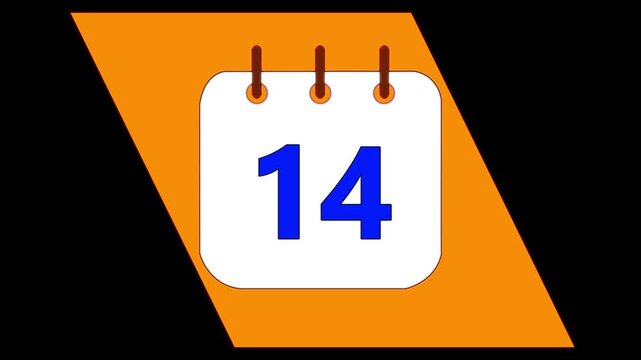 Modern calendar icon animation showing date number 14 on Clean and minimal design concept. Alpha Channel. Event reminder symbol. 4K Video motion graphic animation .Abstract calendar icon with date
