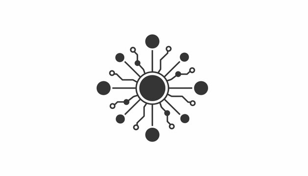 Abstract circular network of interconnected nodes and lines representing technology and data flow.