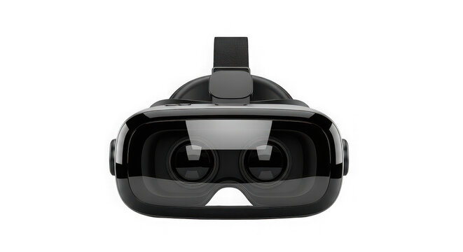 Modern black virtual reality headset device isolated with sleek black on transparent background