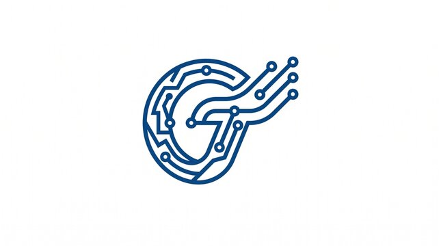 Blue circuit-style letter G logo. Represents technology, innovation, and connectivity. Great for tech, software, or electronics brands.