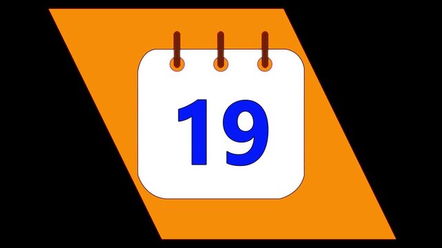 Modern calendar icon animation showing date number 19 on Clean and minimal design concept. Alpha Channel. Event reminder symbol. 4K Video motion graphic animation .Abstract calendar icon with date