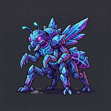 Blue Crystal Golem Pixel Art Fantasy Monster