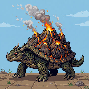Volcanic Dragon Turtle Pixel Art Fantasy Creature