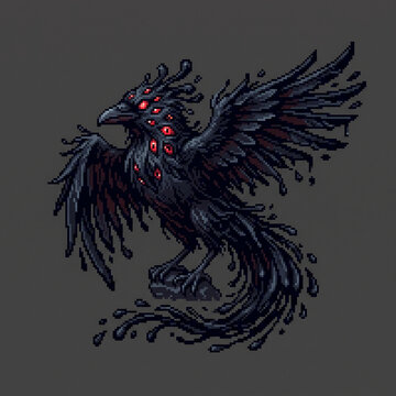 Dark Fantasy Raven Pixel Art Creature