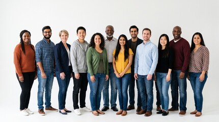 Fototapeta premium Diverse group of people standing together smiling in a studio setting
