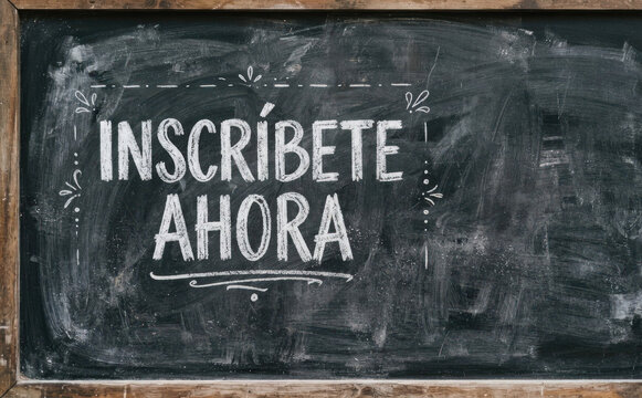 Inscribete Ahora texto en pizarra escolar concepto de educacion matricula y registro para estudiantes