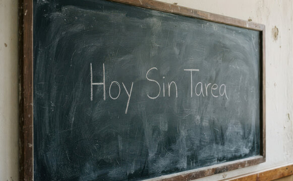 Hoy Sin Tarea pizarra escolar con mensaje positivo sobre educacion y motivacion para alumnos y profesores en el aula