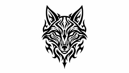 Fototapeta premium Striking black and white tribal wolf head design with intricate patterns and fierce expression, ideal for a tattoo or logo artwork.