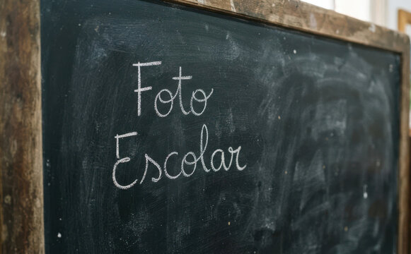 Foto Escolar escrito en pizarra escolar con tiza para recuerdo educativo y estudiantil