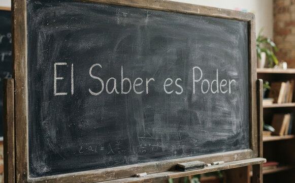 El Saber es Poder pizarra escolar con frase motivacional en espanol para educacion y aprendizaje