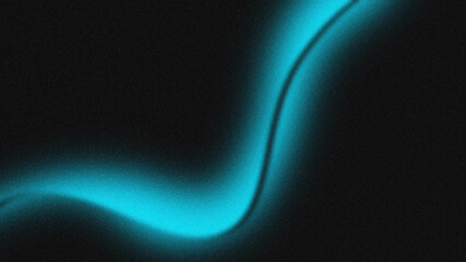 Abstract Cyan Glowing Wave Line on Dark Grainy Background with Neon Light Effect © Embun medini
