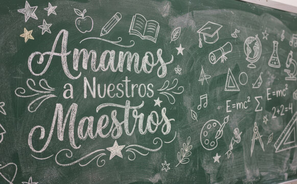 Amamos a Nuestros Maestros pizarra escolar de agradecimiento para el dia del profesor