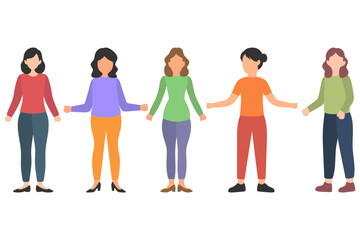 Obraz premium Diverse Young Women Wearing Casual Outfits Standing Together Illustration