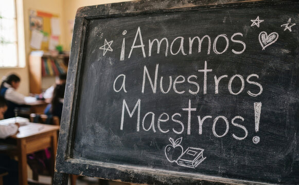 Amamos a Nuestros Maestros pizarra escolar agradecimiento docente educacion