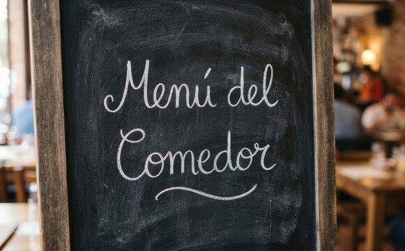 Men&uacute; del Comedor en pizarra para restaurante, concepto de gastronom&iacute;a y servicio de comidas