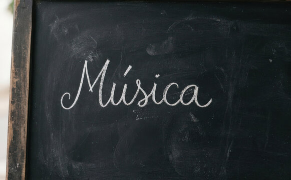 M&uacute;sica escrita con tiza blanca en un tablero negro representando arte melod&iacute;a y educaci&oacute;n sonora
