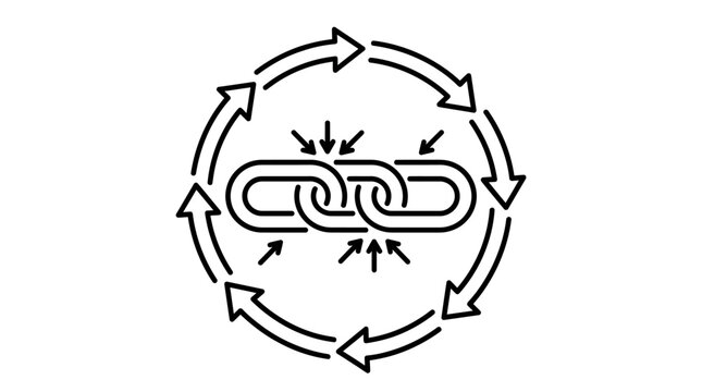 Interconnected chain links with circular arrows indicating flow and connection.