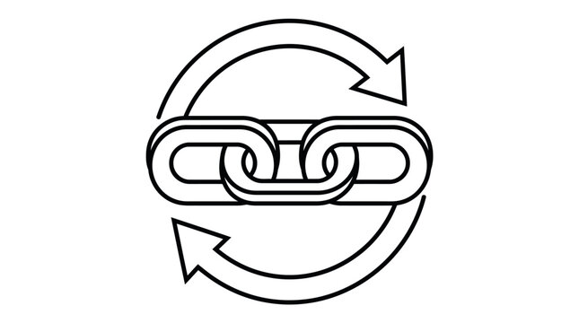 Interconnected chain links with circular arrows symbol.
