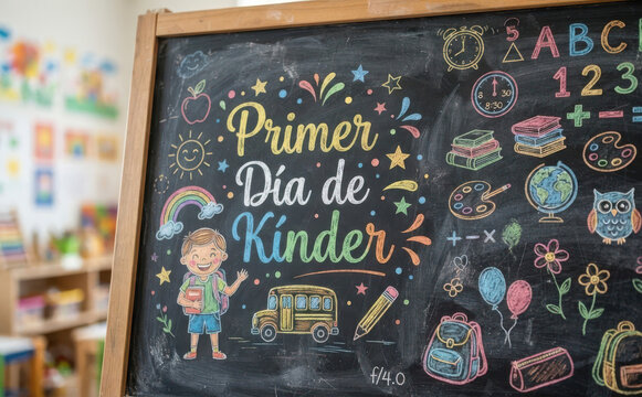 Primer Dia de Kinder letrero de pizarra para regreso a clases y educacion infantil
