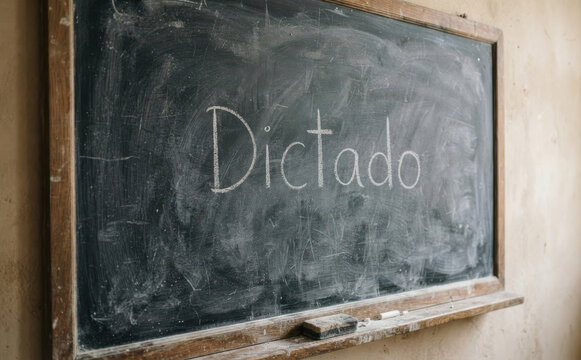 Dictado escrito en pizarra escolar para clases de lengua y educacion infantil en el aula