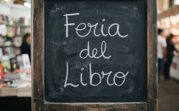 Feria del Libro letrero en pizarra de tiza para evento cultural de literatura y lectura