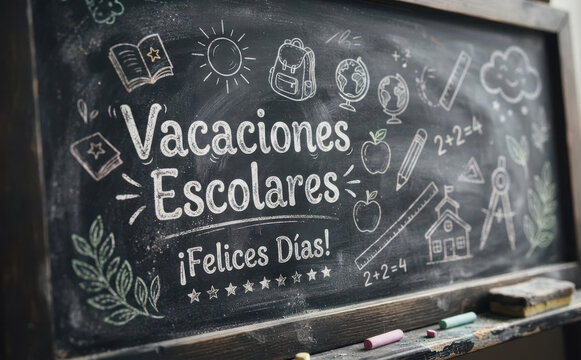 Vacaciones Escolares Felices Dias pizarra tiza educacion fin de cursos aprendizaje