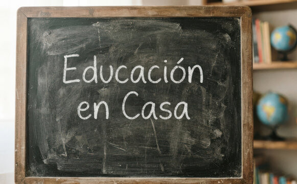 Educaci&oacute;n en Casa escrito en pizarra concepto de aprendizaje escolar en el hogar y ense&ntilde;anza
