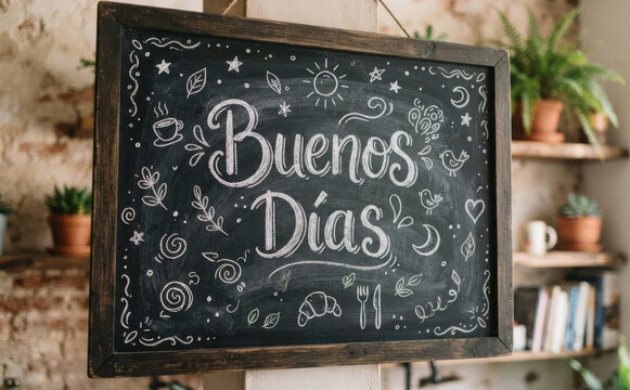 Buenos Dias pizarra con tiza cartel cafe manana decoracion cocina restaurante