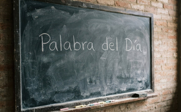 Palabra del Dia, pizarra escolar con texto en Espanol, aprendizaje de idiomas y educacion en el aula