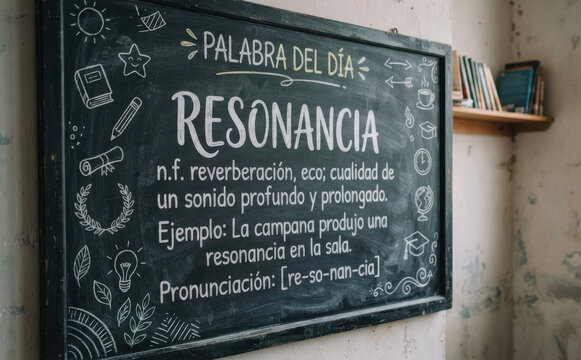 Resonancia palabra del dia en pizarra escolar concepto de educacion aprendizaje y lenguaje