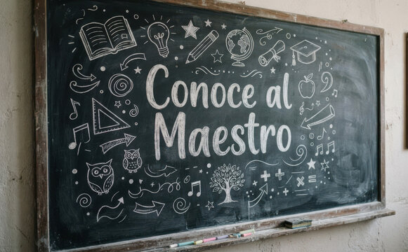 Conoce al Maestro pizarra escolar con dibujos tiza educacion aprendizaje escuela profesor
