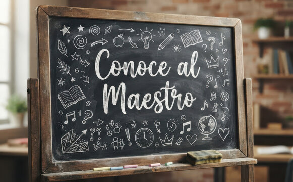 Conoce al Maestro pizarra escolar con dibujos tiza educacion profesor aprendizaje