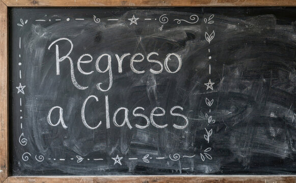 Regreso a Clases escrito con tiza en pizarra negra para educacion escolar y aprendizaje estudiantil