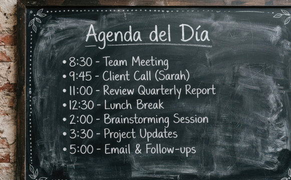 Agenda del Dia Pizarras con horarios de trabajo planificacion diaria y organizacion de tareas para oficinas productivas y gestion de tiempo