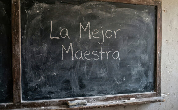 La Mejor Maestra texto en pizarra escolar para educacion y homenaje a profesora