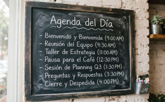 Agenda del Dia Pizarra Letras Tiza Reunion Planificacion Negocios Corporativo