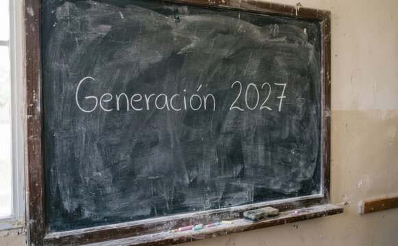Generacion 2027 escrito en pizarra escolar como concepto de futuro educativo y graduacion