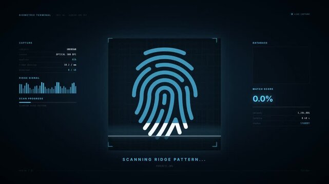 Fingerprint biometric scanner interface scanning ridge pattern until identity match found