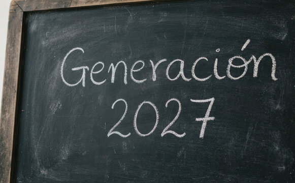 Generaci&oacute;n 2027 escrito en pizarra escolar para educaci&oacute;n futura y graduaci&oacute;n escolar