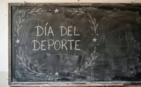 Dia del deporte escrito con tiza en pizarra escolar concepto de educacion fisica y salud
