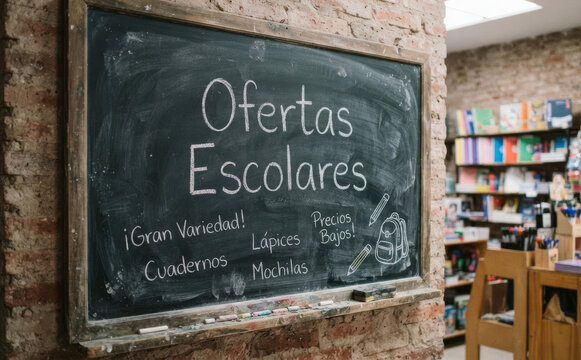 Ofertas Escolares pizarra con tiza para promocion de vuelta al colegio y educacion