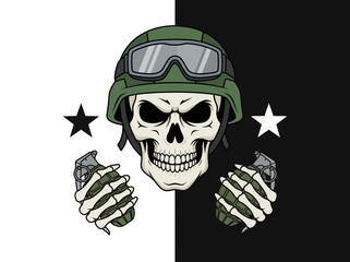 Fototapeta premium Tactical Military Skull with Grenades Vector Illustration