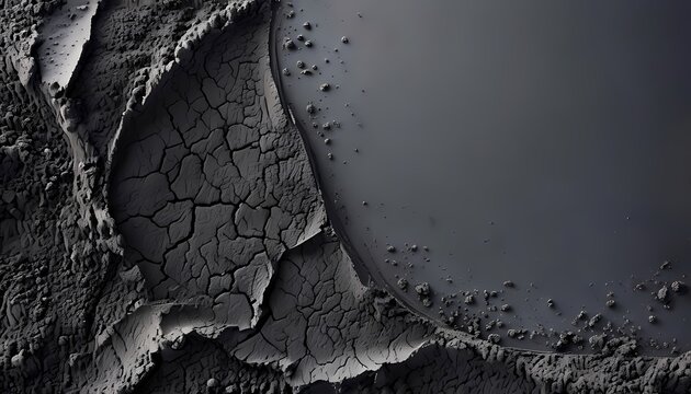 Organic dark charcoal mineral clay paste drying with natural micro cracks for skincare background