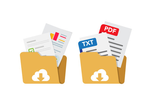 digital document folders with pdf txt files and cloud download icon